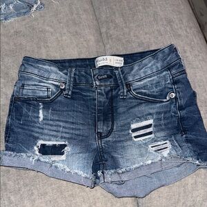 Mudd Women's Ripped Jean Shorts - Dark Blue